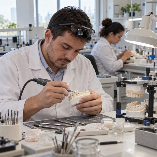 Profissional de Prótese Dentária em situação de trabalho