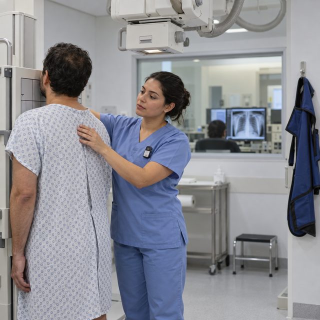 Profissional de Radiologia em situação de trabalho
